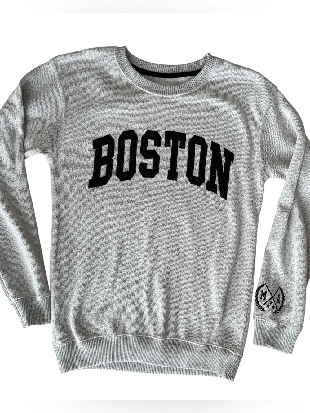 Boston Textured Crewneck Sweatshirt Gray Graphic Unisex Small